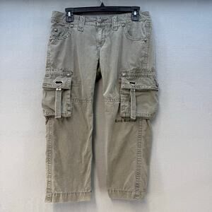 Rock Revival Capris Women's 27 (4) Olive Green Cargo Pockets Rip Stop Low Rise